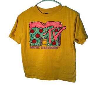 MTV Shirt Mens Yellow Short Sleeve Music Television Video TV Classic Size Medium